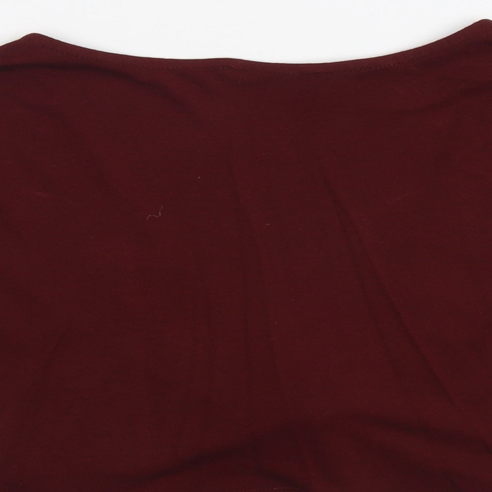 Pull&Bear Womens Red Viscose Cropped T-Shirt Size XL V-Neck