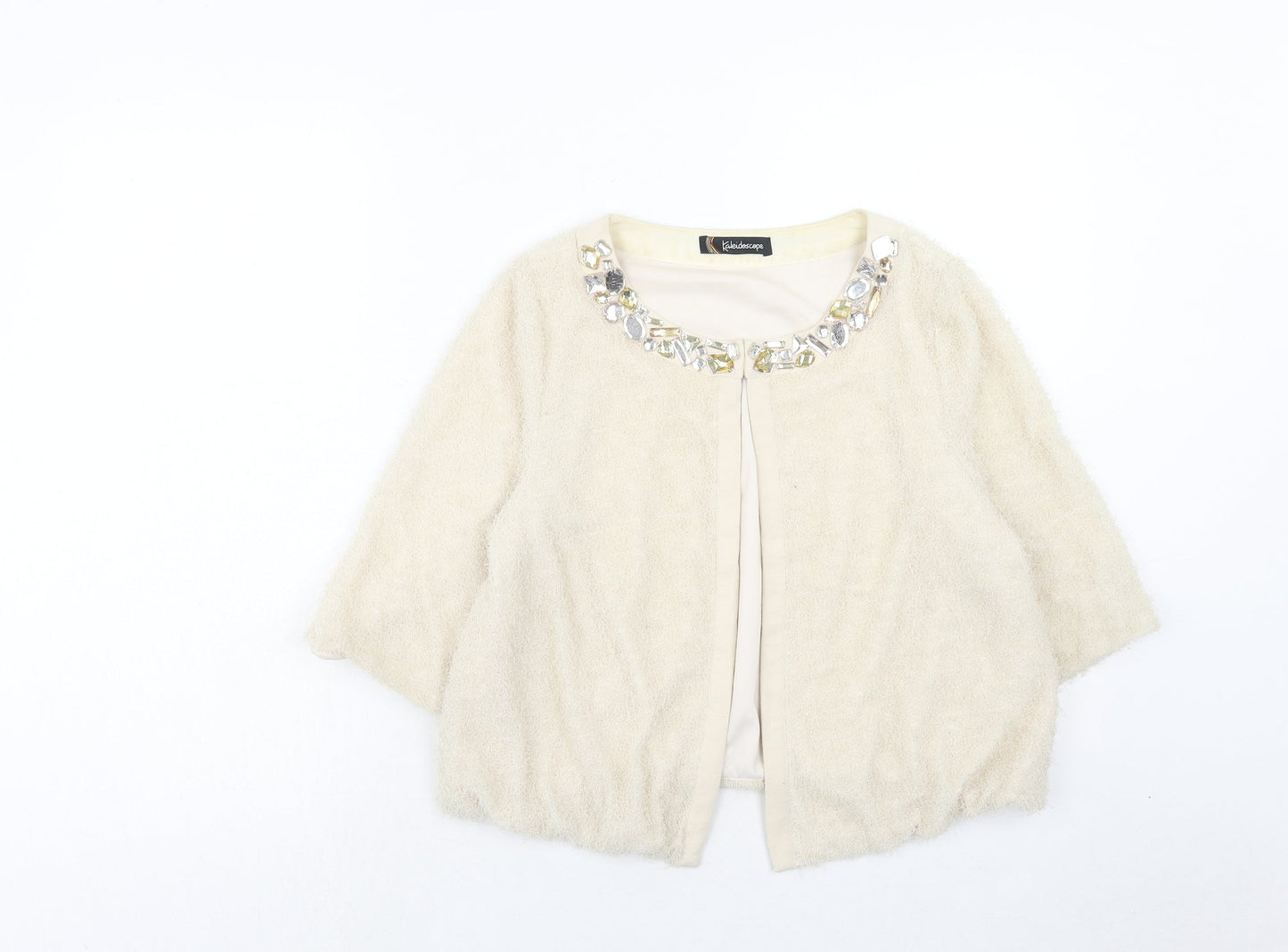 Kaleidoscope Womens Beige Scoop Neck Polyester Cardigan Jumper Size 14 - Embellished Neckline