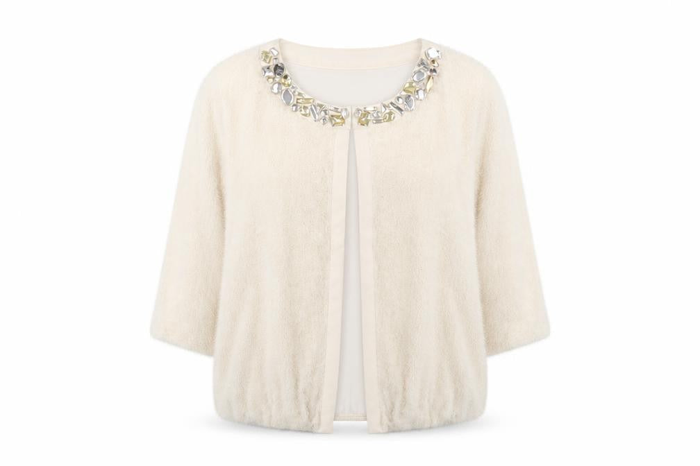 Kaleidoscope Womens Beige Scoop Neck Polyester Cardigan Jumper Size 14 - Embellished Neckline