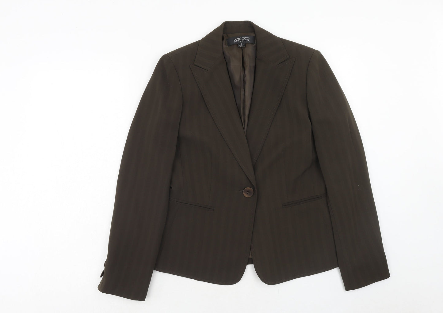 Kasper Womens Brown Striped Polyester Jacket Suit Jacket Size 6