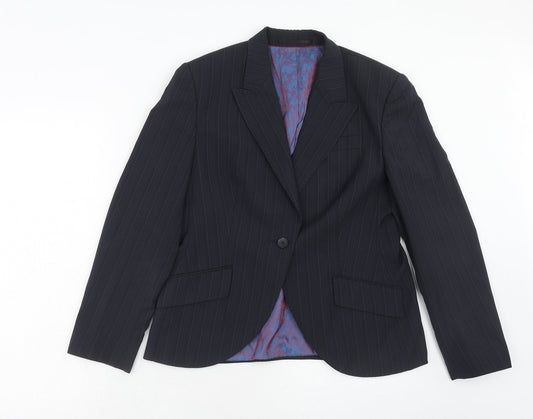 Waredrobe Womens Blue Striped Polyester Jacket Suit Jacket Size 12