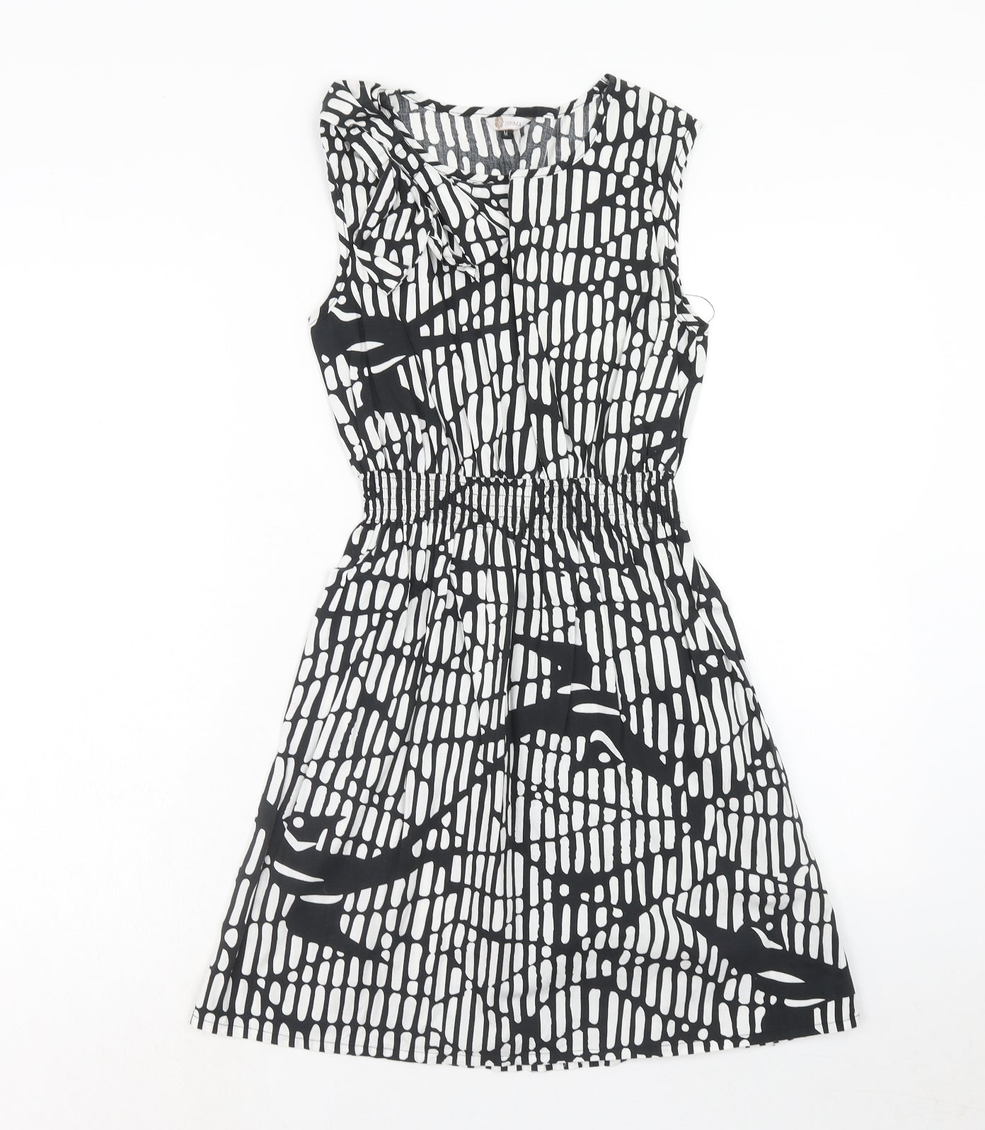 159.MA Womens Black Geometric Cotton Fit & Flare Size M V-Neck Pullover