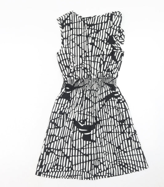 159.MA Womens Black Geometric Cotton Fit & Flare Size M V-Neck Pullover