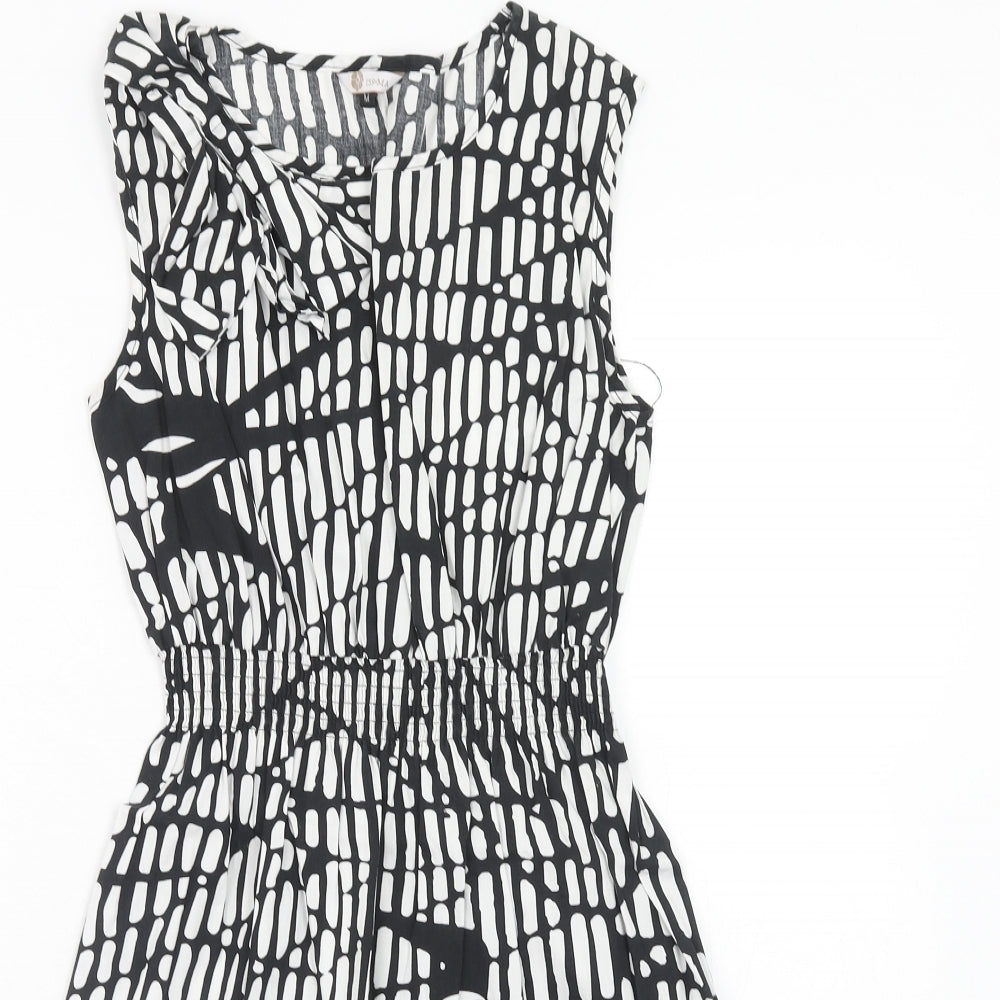 159.MA Womens Black Geometric Cotton Fit & Flare Size M V-Neck Pullover