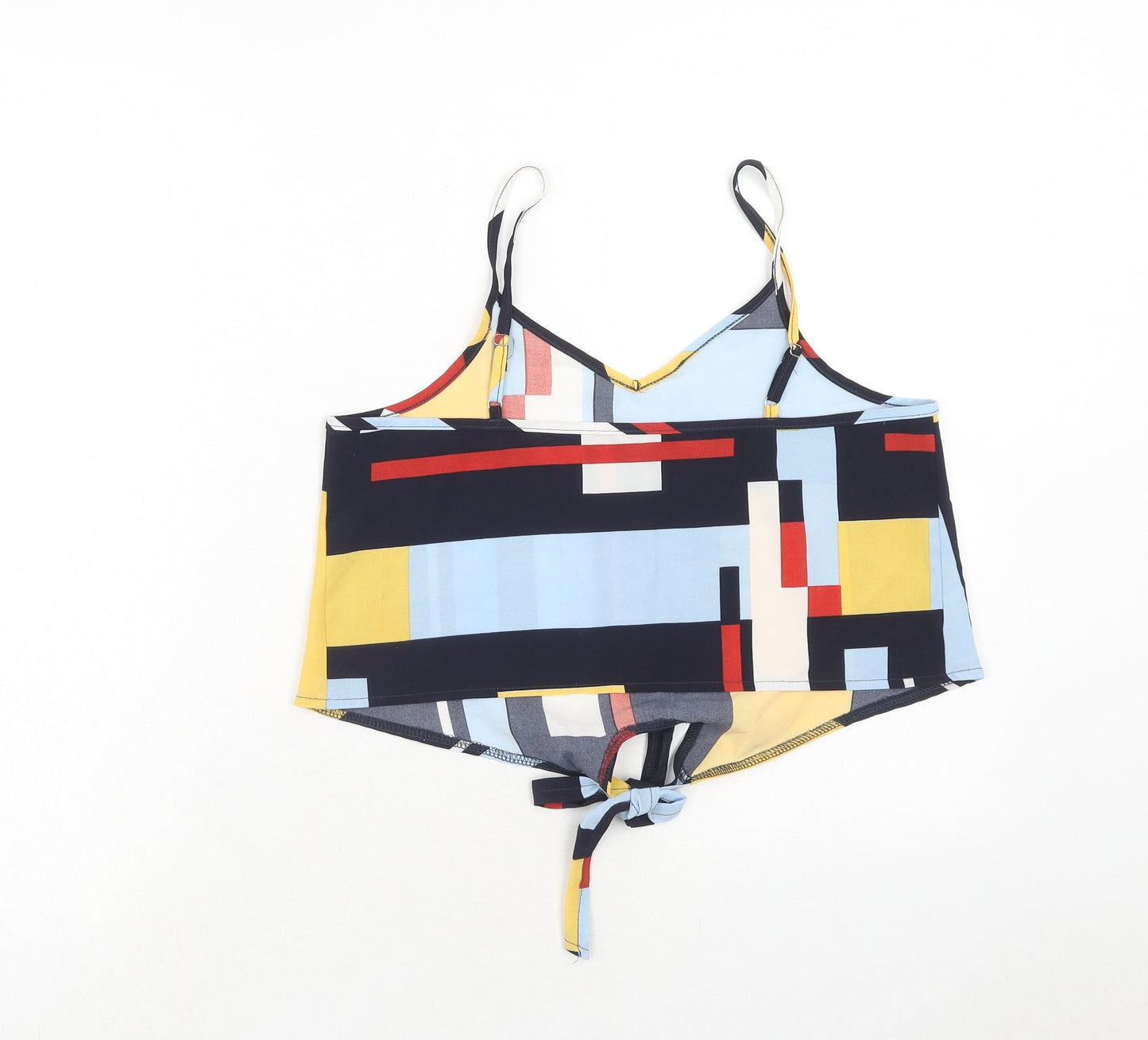 Preworn Womens Multicoloured Geometric Polyester Cropped Tank Size S V-Neck