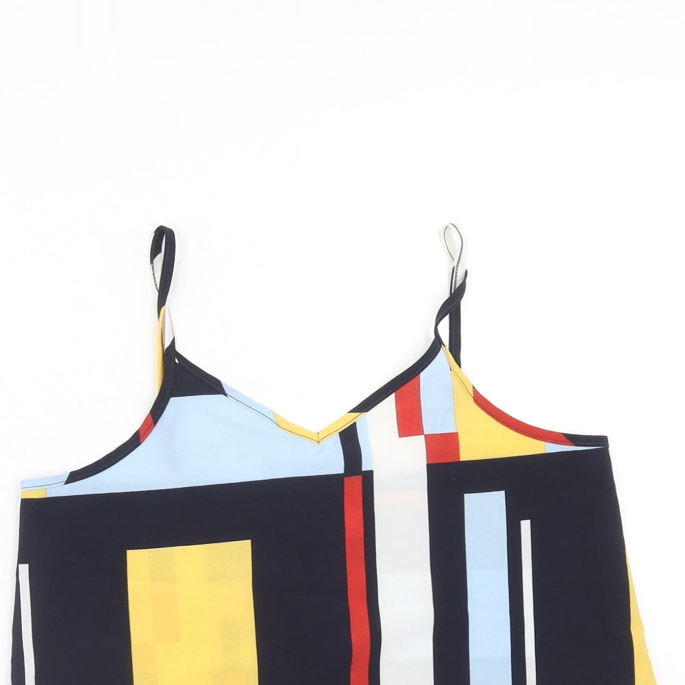 Preworn Womens Multicoloured Geometric Polyester Cropped Tank Size S V-Neck