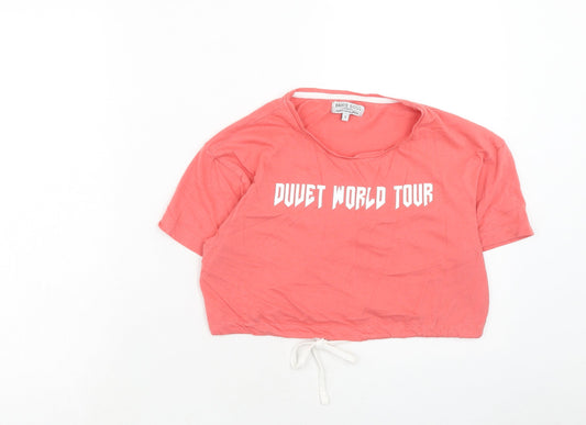 Brave Soul Womens Pink Cotton Cropped T-Shirt Size S Round Neck - Duvet World Tour