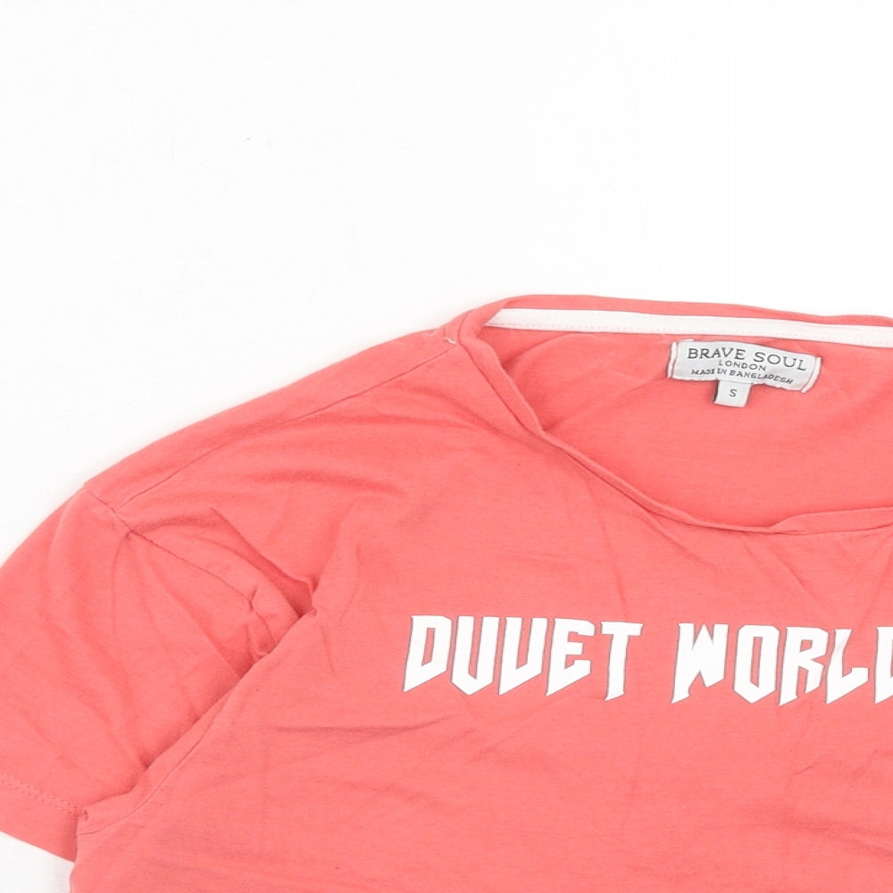 Brave Soul Womens Pink Cotton Cropped T-Shirt Size S Round Neck - Duvet World Tour