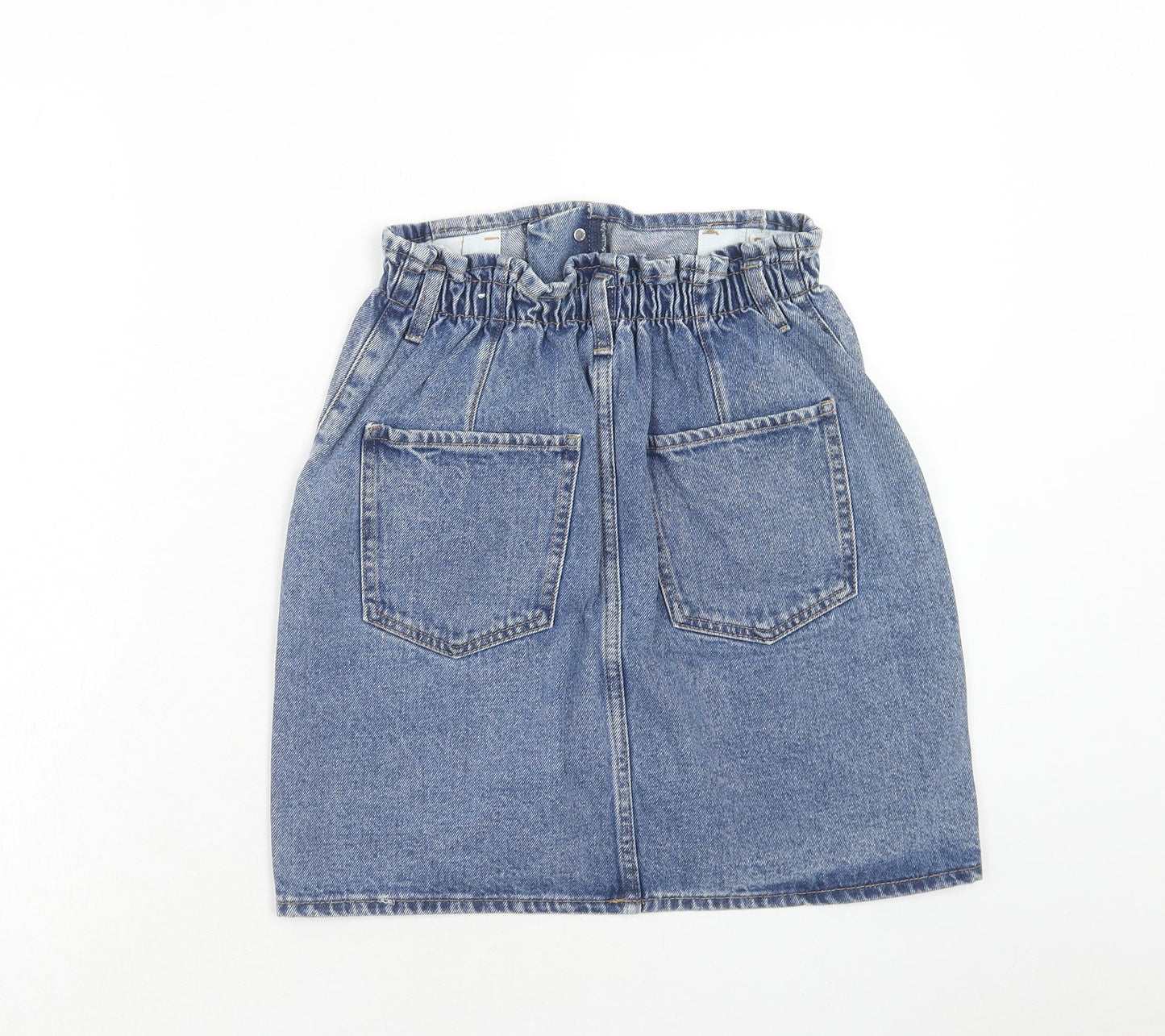 Mango Womens Blue Cotton A-Line Skirt Size S Zip