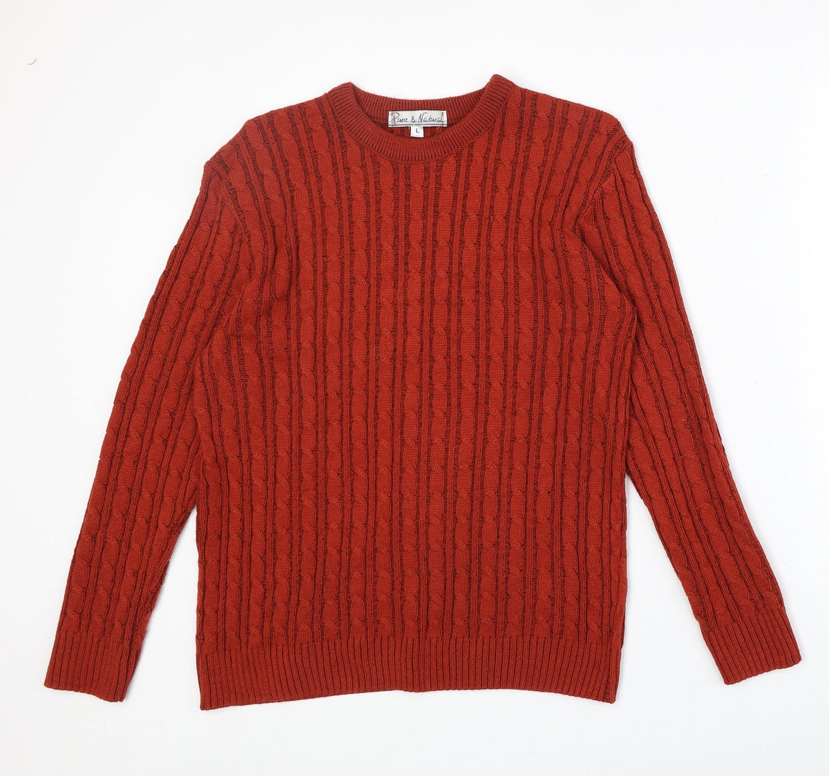 Pure & Natural Womens Red Round Neck Acrylic Pullover Jumper Size L