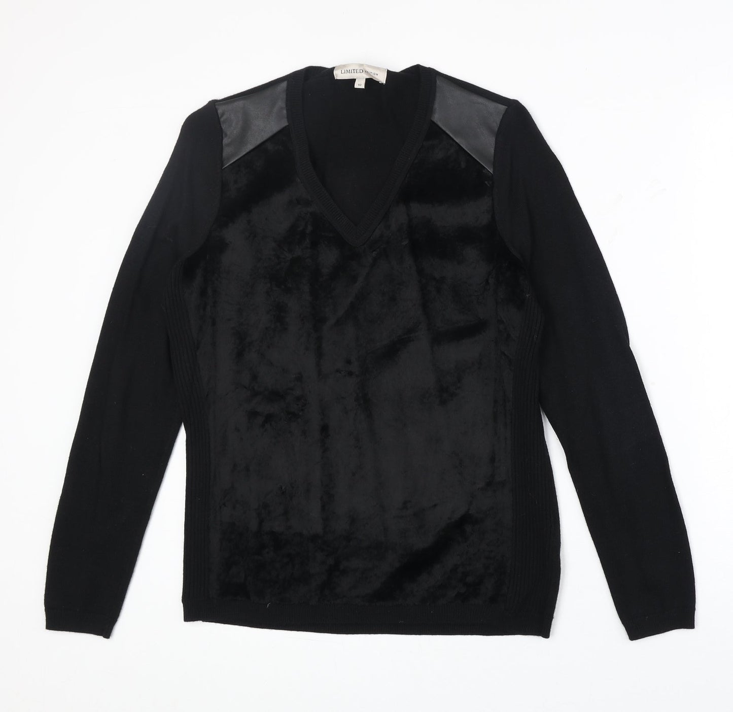 Marks and Spencer Womens Black V-Neck Polyimide Pullover Jumper Size 10