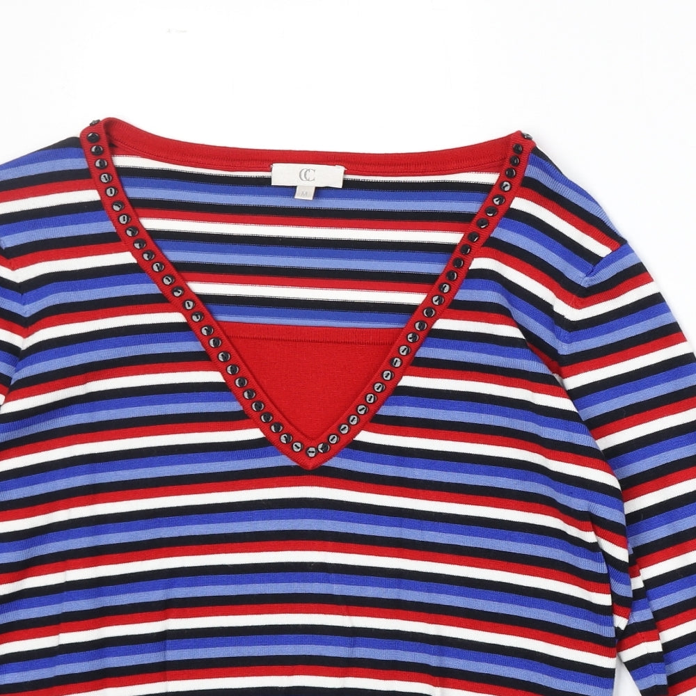 CC Womens Multicoloured Square Neck Striped Viscose Pullover Jumper Size M