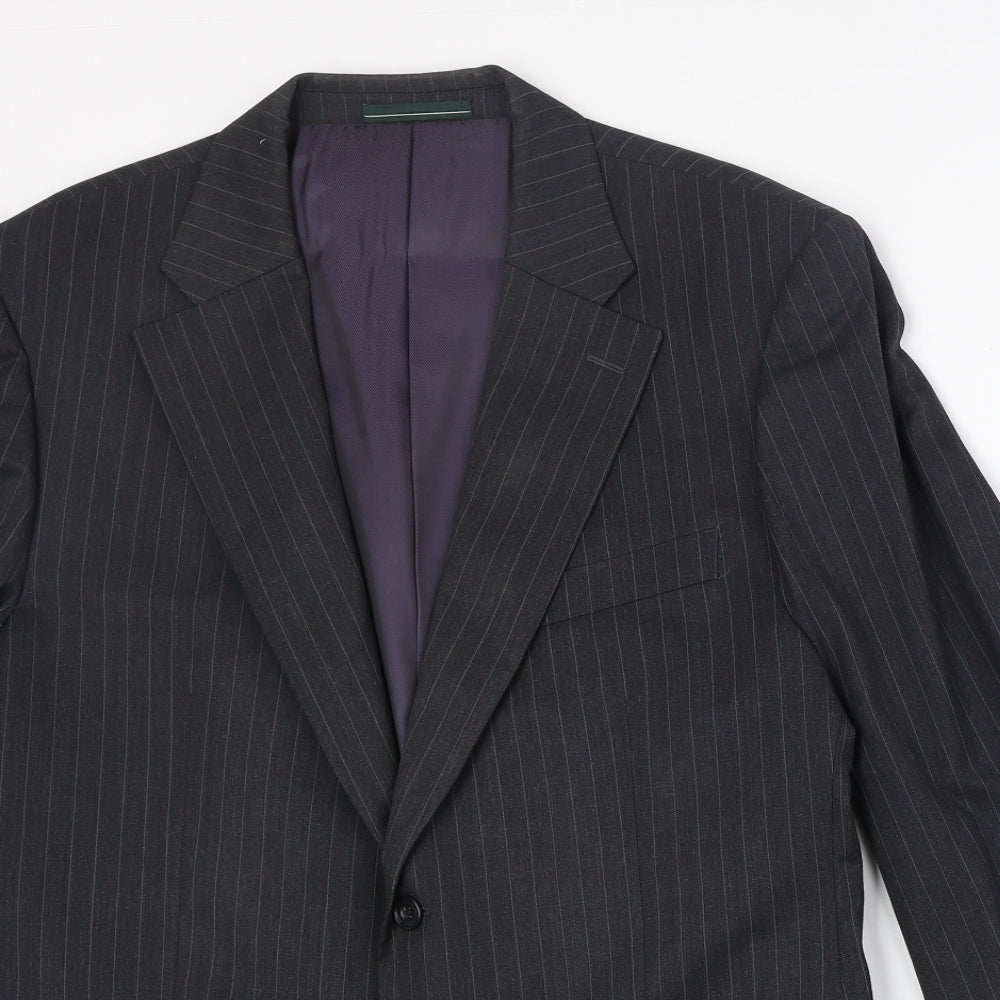 Greenwood Mens Black Striped Wool Jacket Suit Jacket Size 40 Regular