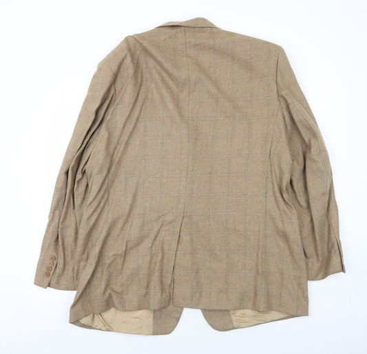 Marks and Spencer Mens Beige Plaid Wool Jacket Blazer Size 46 Regular
