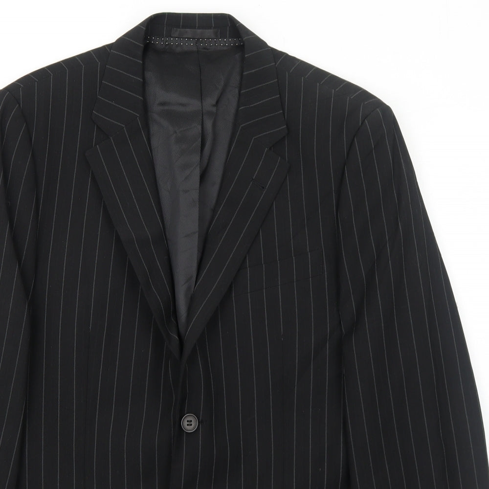 Butler and Webb Mens Black Striped Polyester Jacket Suit Jacket Size 38 Regular