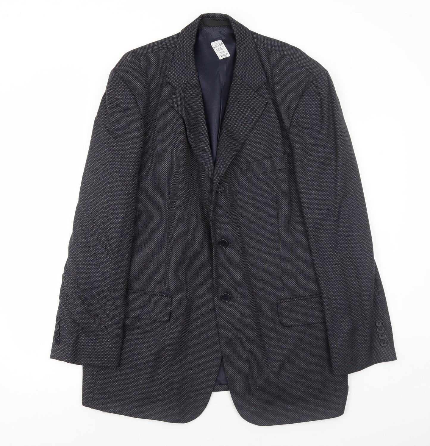 Preworn Mens Blue Geometric Polyester Jacket Suit Jacket Size 44 Regular
