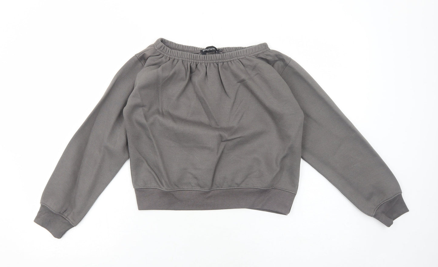PRETTYLITTLETHING Womens Grey Cotton Pullover Sweatshirt Size S Pullover - Cropped