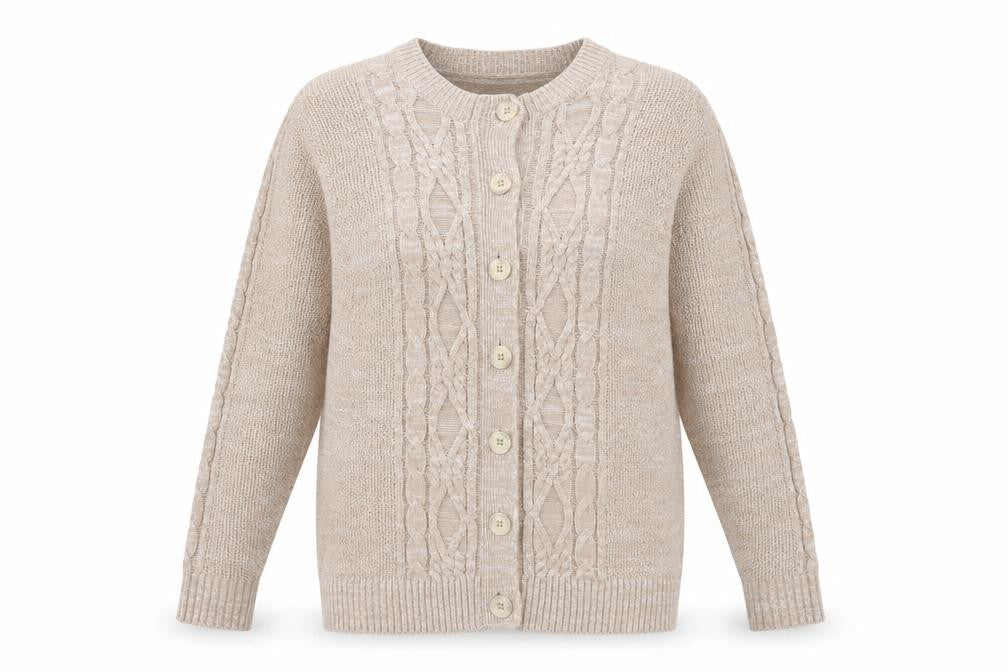 Bonmarché Womens Beige Round Neck Acrylic Cardigan Jumper Size M