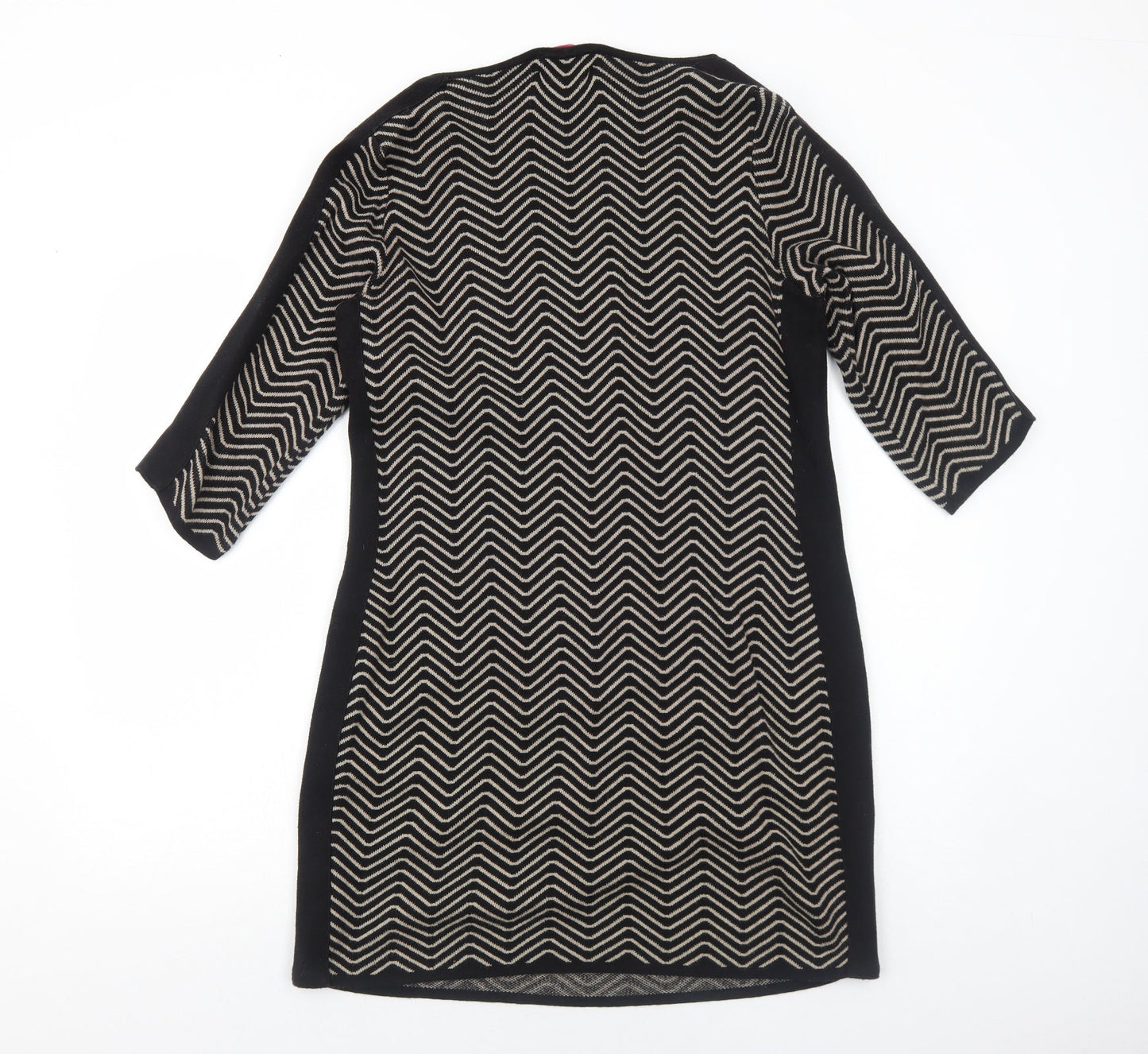 Gharani Strok Womens Black Geometric Cotton A-Line Size L Round Neck Pullover