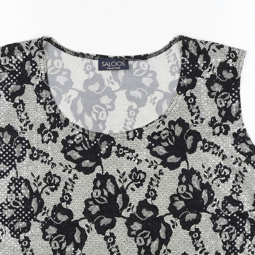 Saloos Womens Black Floral Polyester Basic Blouse Size L Scoop Neck