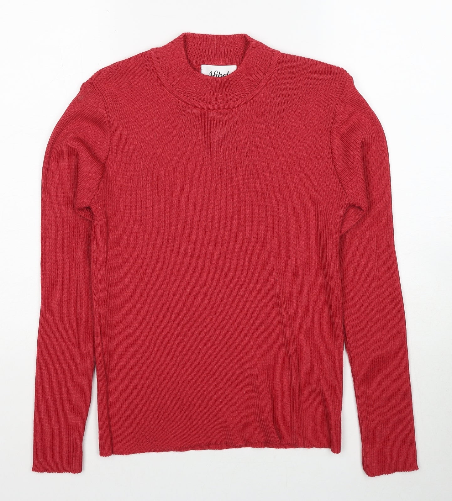 Afibel Womens Red Mock Neck Acrylic Pullover Jumper Size 10