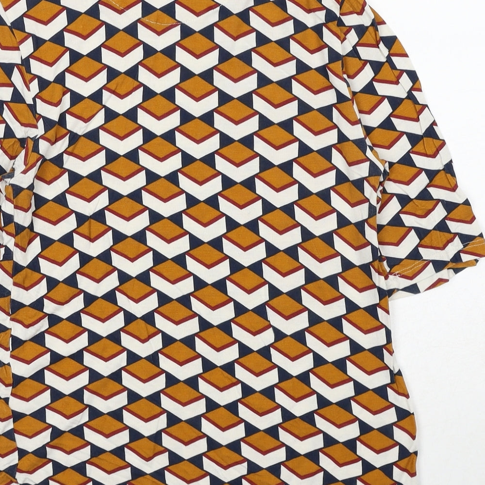 Marks and Spencer Womens Orange Geometric Viscose Basic Blouse Size 8 Round Neck