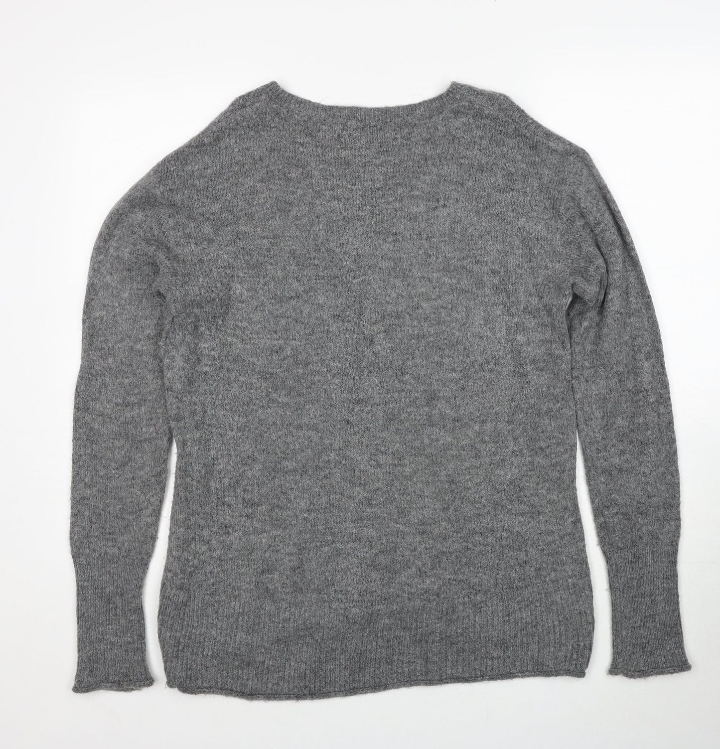 H&M Womens Grey Round Neck Acetate Pullover Jumper Size M