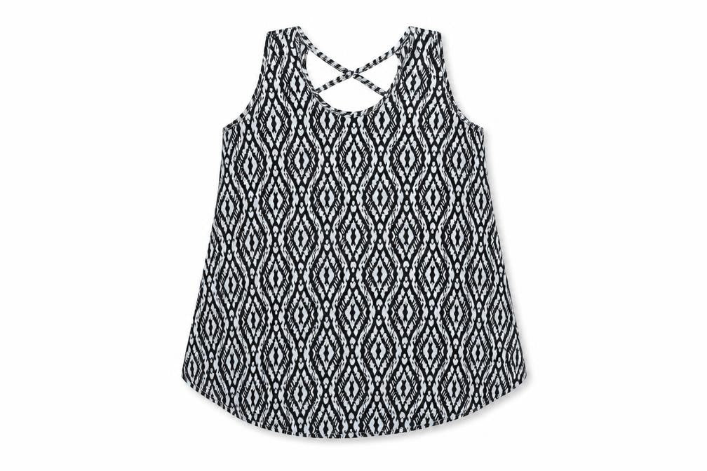 Young Dimension Girls Black Geometric Polyester Basic Tank Size 9-10 Years Round Neck Pullover