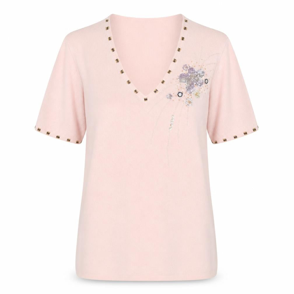 Lana Womens Pink V-Neck Viscose Pullover Jumper Size M