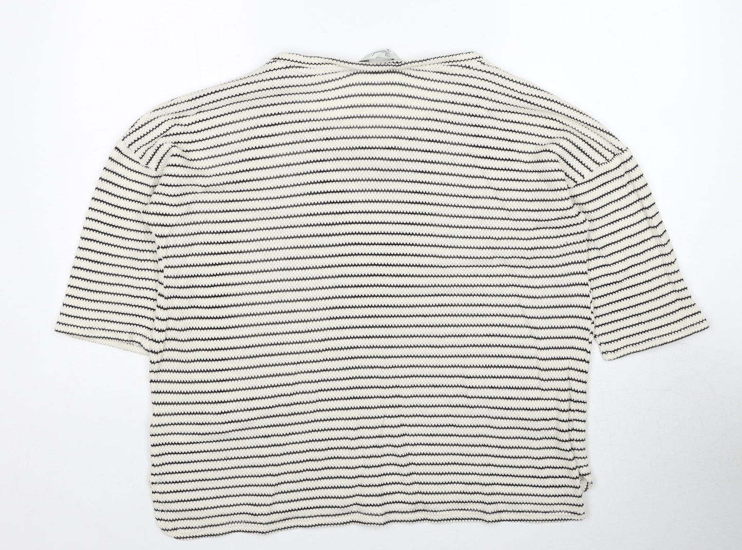 Peacocks Womens White Round Neck Striped Cotton Pullover Jumper Size L