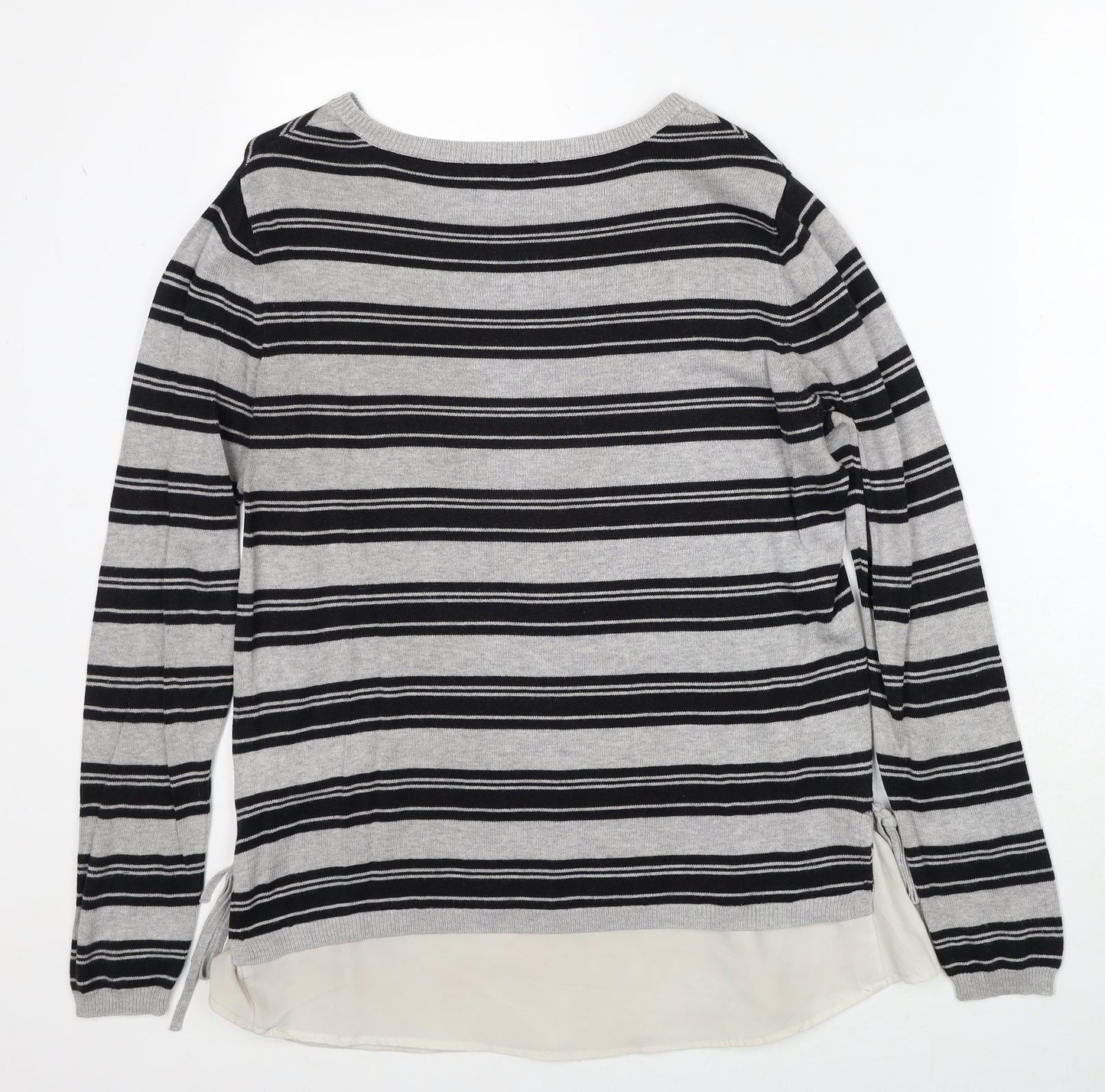 Dorothy Perkins Womens Grey Round Neck Striped Viscose Pullover Jumper Size 14