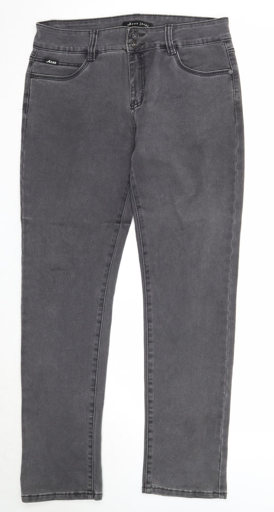 Anna Jeans Womens Grey Cotton Straight Jeans Size 34 in Regular Zip