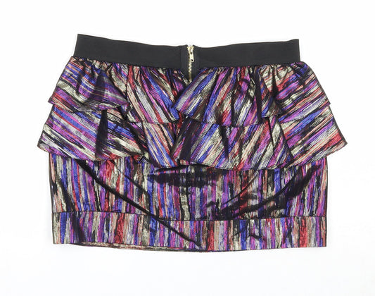 River Island Womens Multicoloured Geometric Polyester Mini Skirt Size 8 Zip