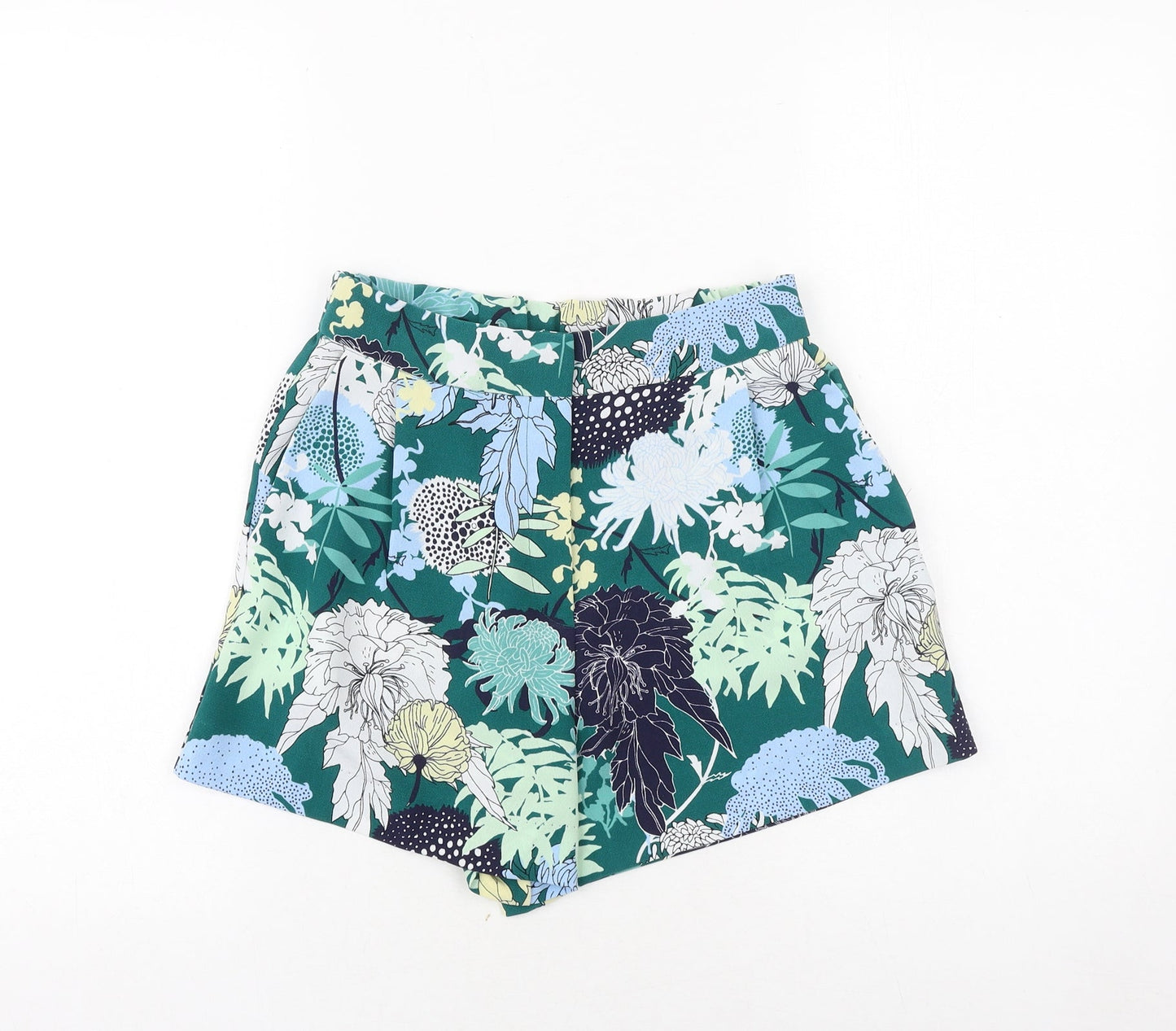 Preworn Womens Green Floral Polyester Culotte Shorts Size 26 in Regular Zip