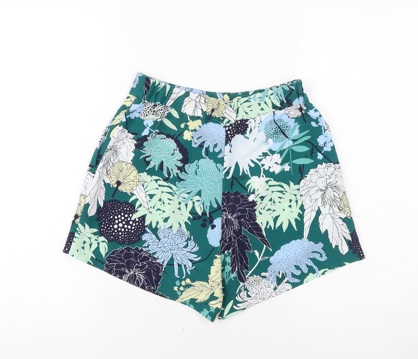 Preworn Womens Green Floral Polyester Culotte Shorts Size 26 in Regular Zip