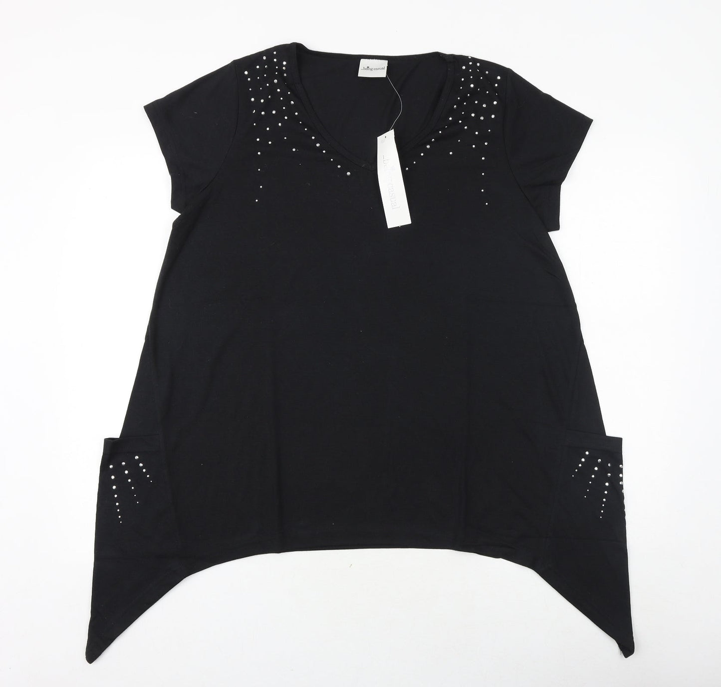 Being Casual Womens Black Polyester Basic T-Shirt Size 14 Round Neck