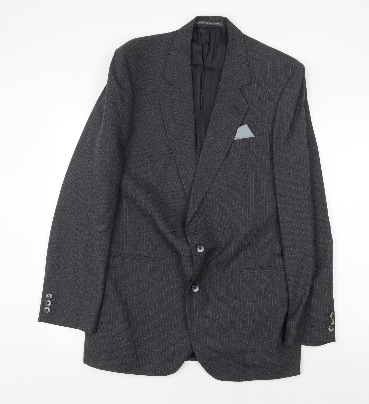 Pin Stripe Mens Grey Striped Wool Jacket Suit Jacket Size 42 Regular