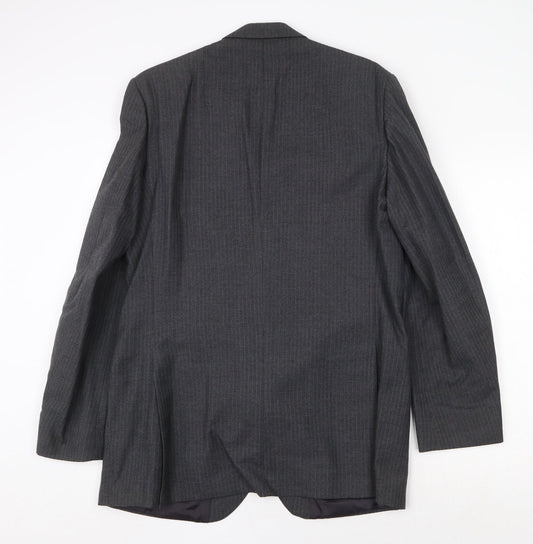 Pin Stripe Mens Grey Striped Wool Jacket Suit Jacket Size 42 Regular