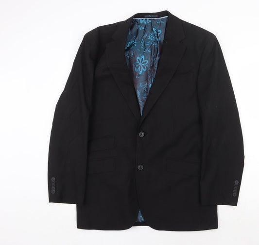 Jacamo Mens Black Polyester Jacket Suit Jacket Size 40 Regular - 5 button sleeve