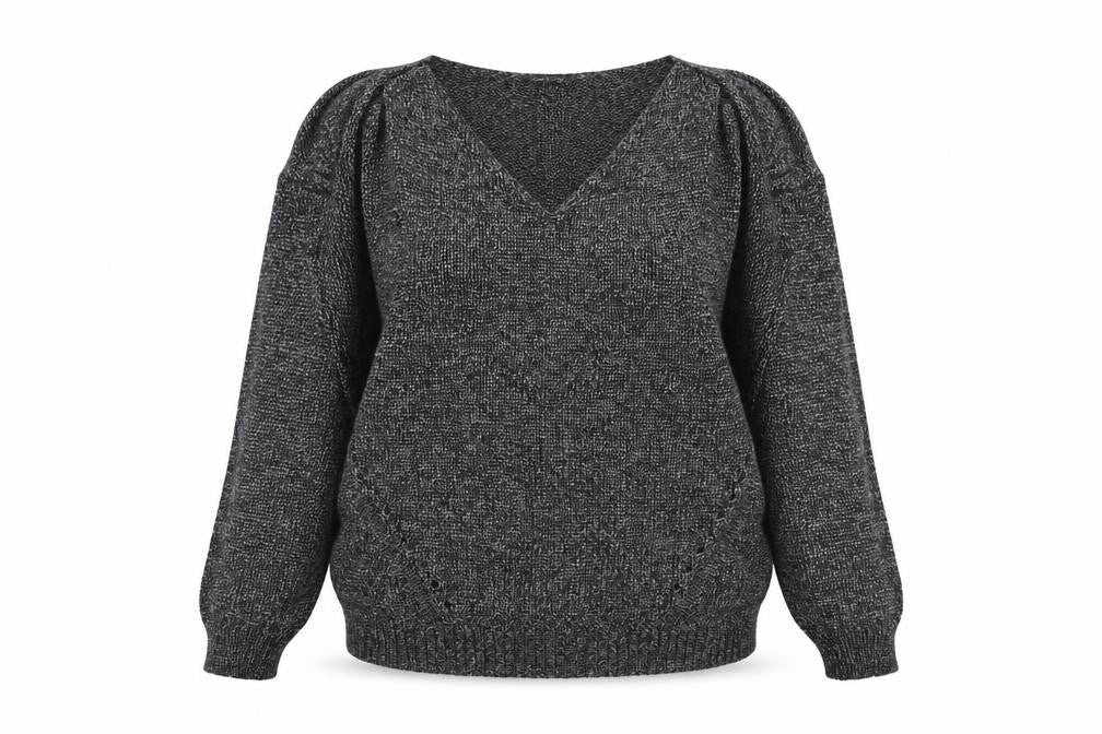 River Island Womens Silver V-Neck Acrylic Pullover Jumper Size 8