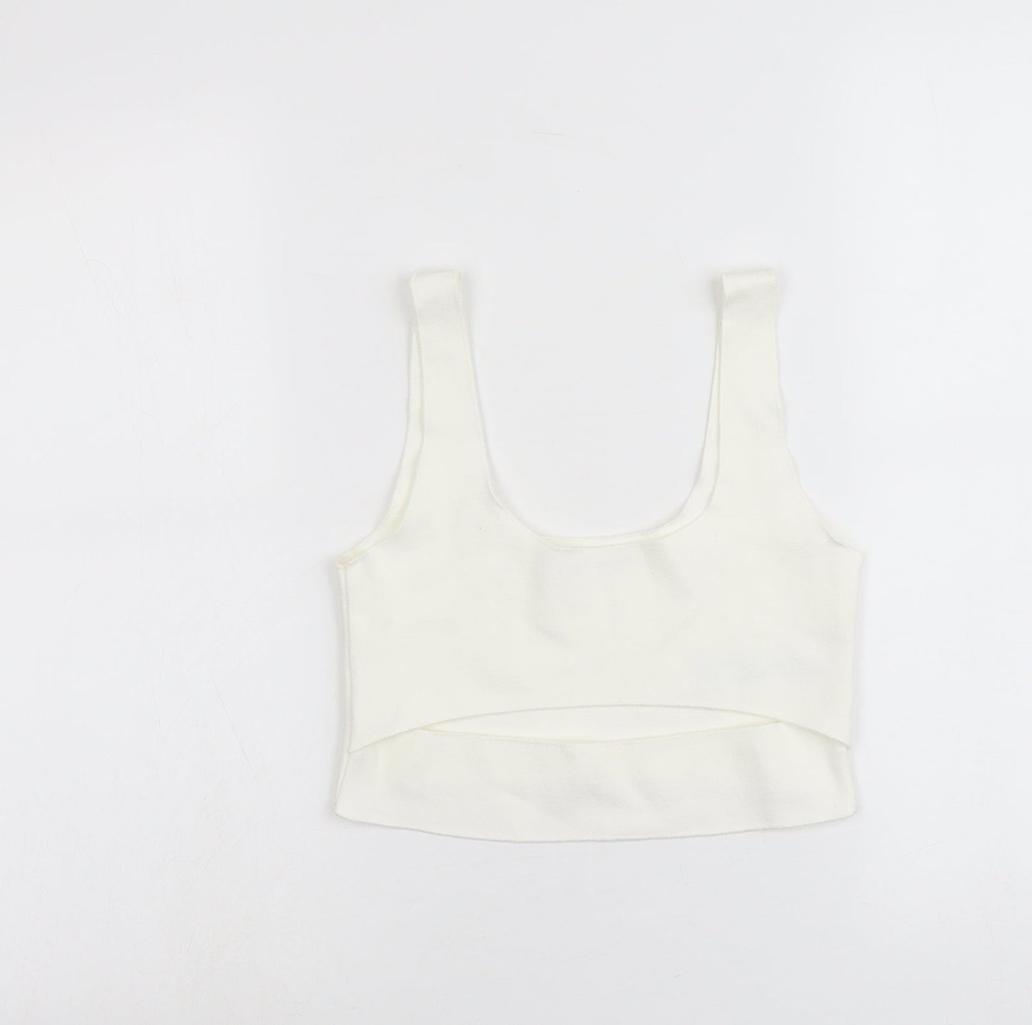 Zara Womens Ivory Viscose Cropped Tank Size M Round Neck