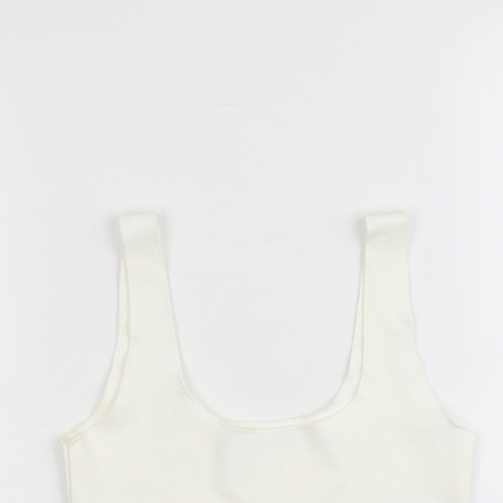 Zara Womens Ivory Viscose Cropped Tank Size M Round Neck