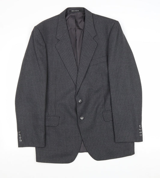 Marks and Mens Grey Striped Polyester Jacket Suit Jacket Size 40 Regular