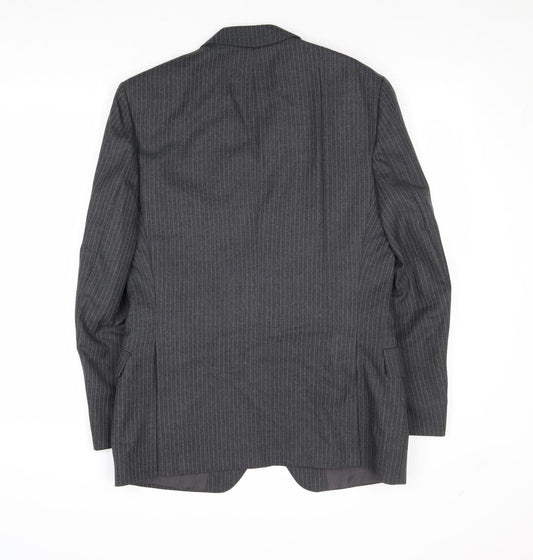 Marks and Mens Grey Striped Polyester Jacket Suit Jacket Size 40 Regular