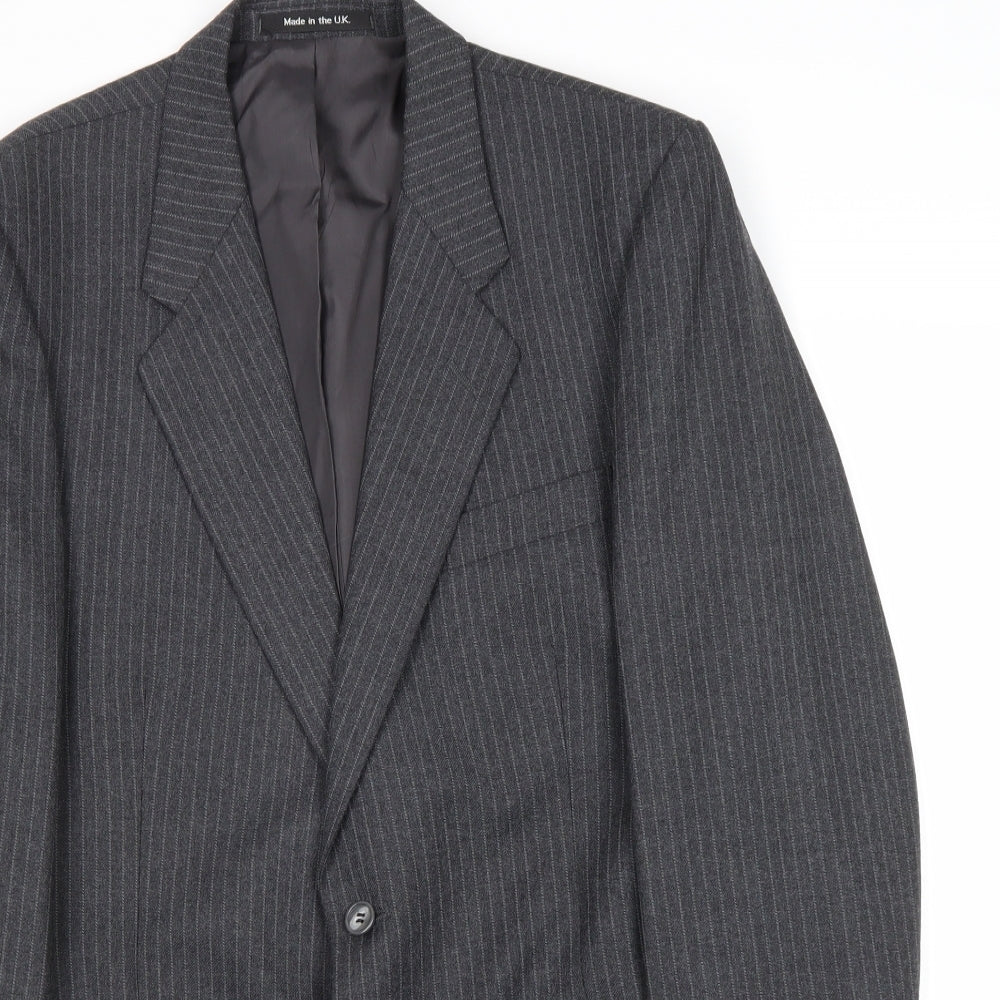 Marks and Mens Grey Striped Polyester Jacket Suit Jacket Size 40 Regular