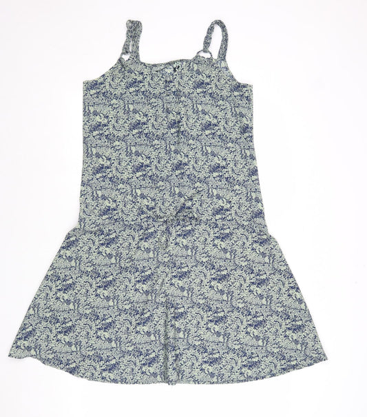 NEXT Womens Green Geometric Polyester Tank Dress Size 8 V-Neck Button