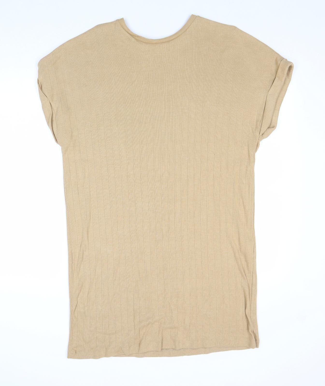 Zara Womens Brown Cotton T-Shirt Dress Size S Round Neck Pullover