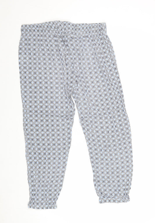 Original Womens Blue Geometric Cotton Trousers Size 14 Regular Drawstring