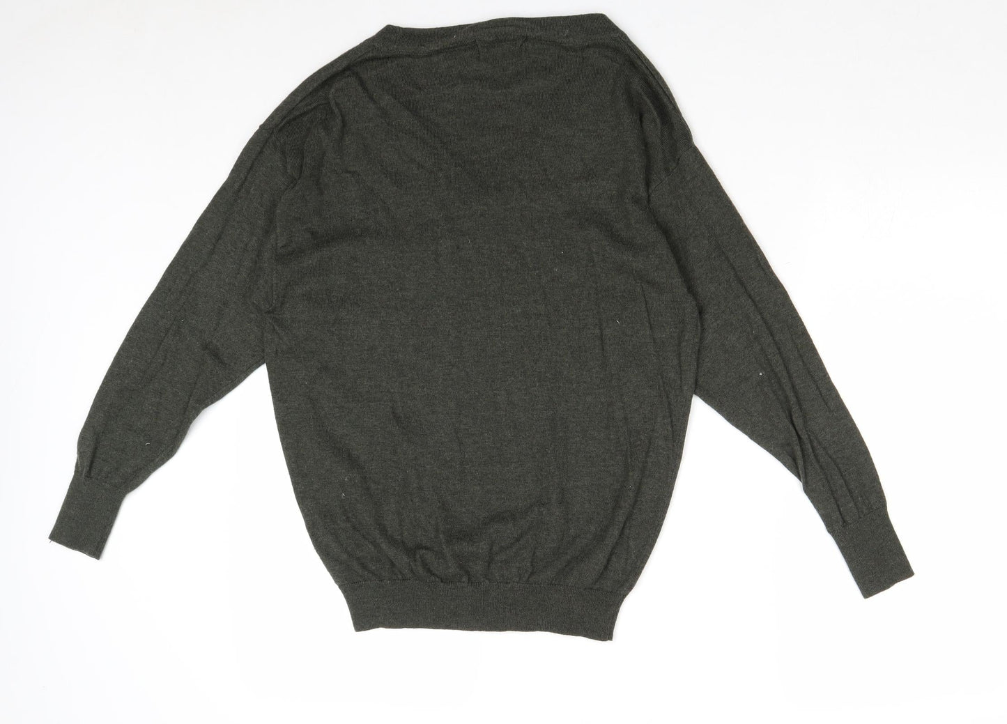 Marks and Spencer Womens Green V-Neck Cotton Pullover Jumper Size 10