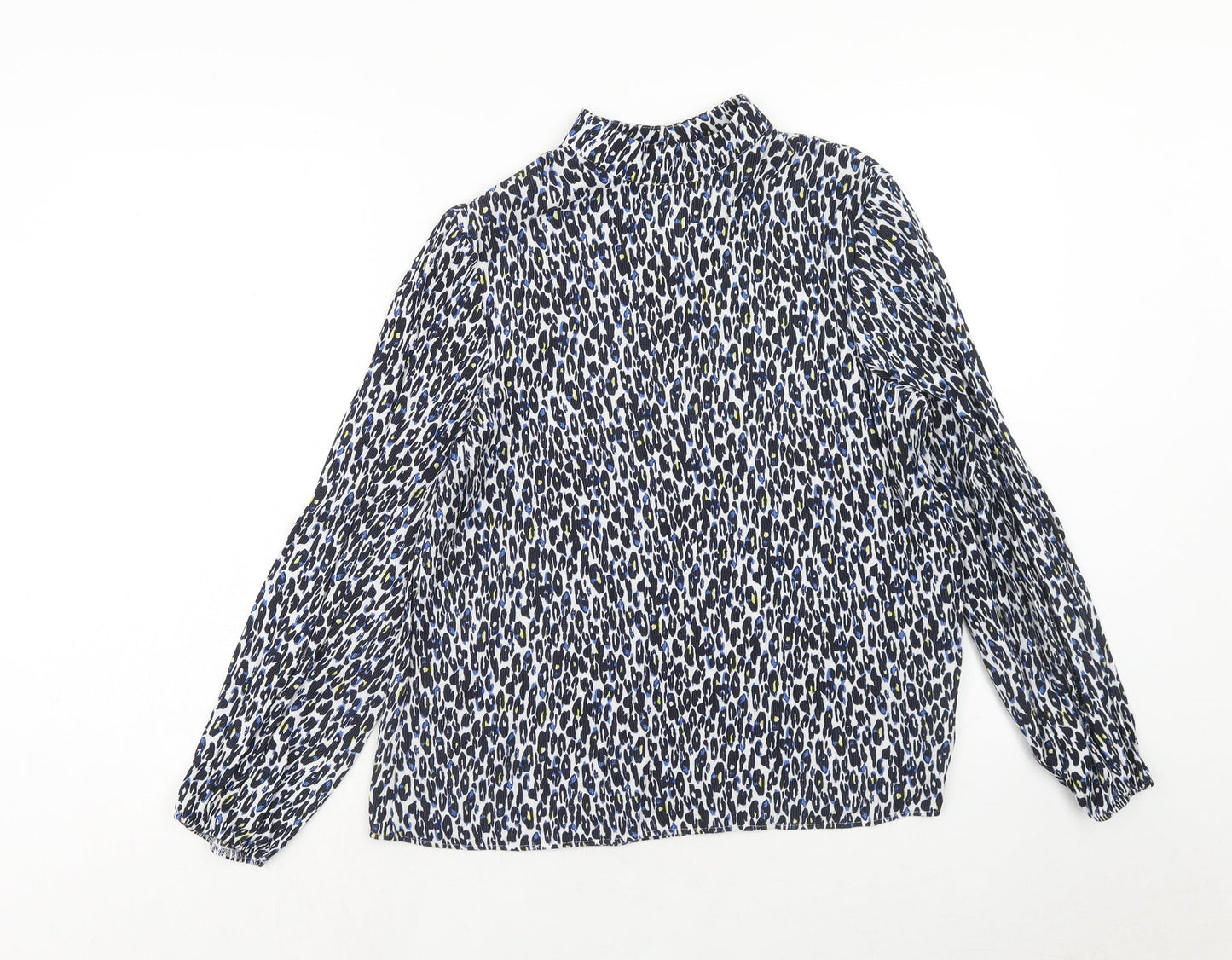 Per Una Womens Blue Animal Print Viscose Basic Blouse Size 12 Mock Neck - Leopard Pattern